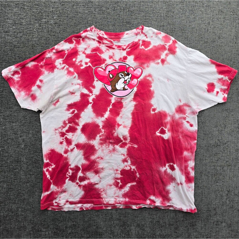 Buc-ee's Beaver Nuggets Double-Sided Tie-Dye Graphic Tee Red/White 2XL